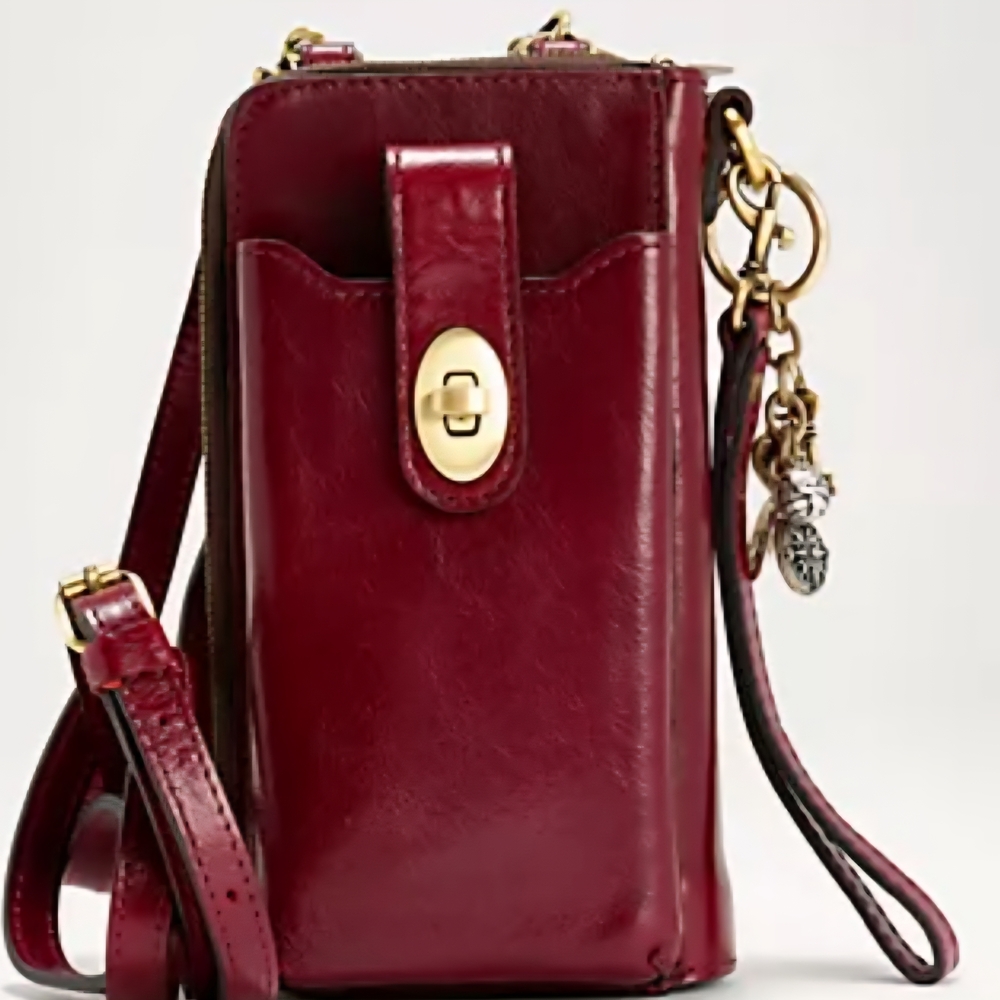 ❤️Patricia Nash Burgundy Crossbody Phone Bag with Gold Hardware